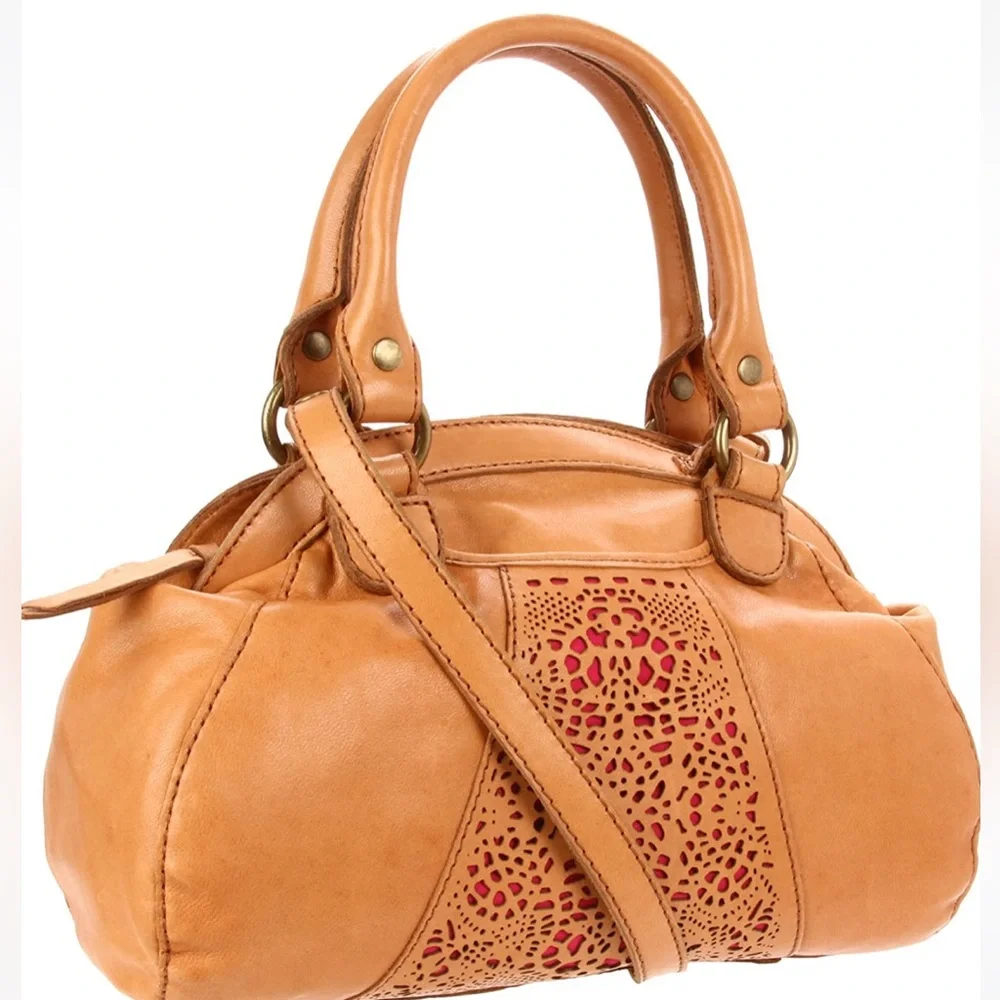Lucky Brand Sunset Junction Lamb Leather Top Handled Satchel Cutout Front Pocket